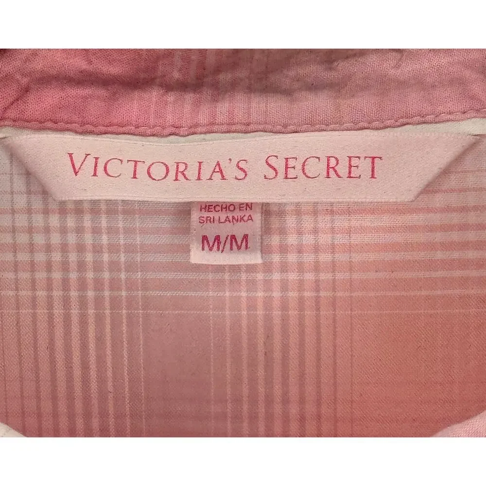 Victoria Secret Long Sleeve Pink Plaid Button Up 100% Cotton Shirt  Size M